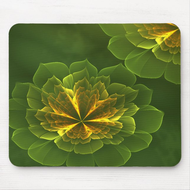 Mousepad Flores Fractais Amarelas Verdes Fantasy (Frente)