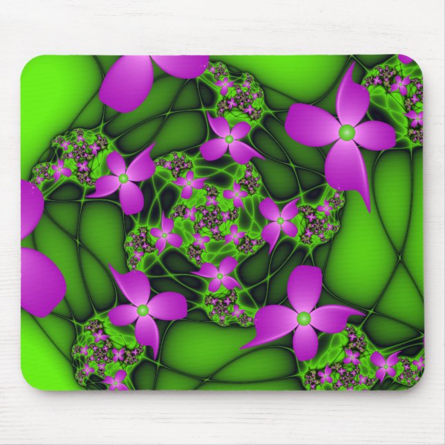 Mousepad Flores Fractais Verdes Rosa-Rosa-Abstrato modernas (Frente)