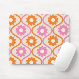 Mousepad Flores Laranja e Rosa em Ogee Retro
