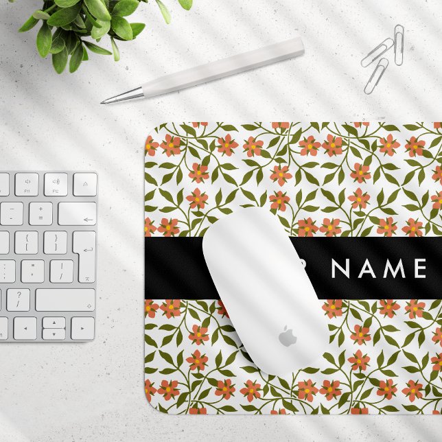 Mousepad Flores Laranja, Padrão Floral, Boho, Seu Nome (Criador carregado)
