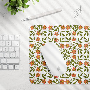 Mousepad Flores Laranja, Padrão Floral, Verde, Boho
