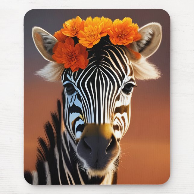 Mousepad Flores Laranja vestidas De Zebra Cuta (Frente)
