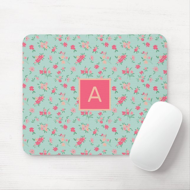Mousepad Flores Minúsculos, Rosa, Cinzentas, Monogramas (Com mouse)