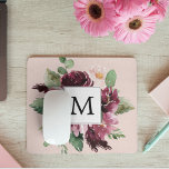 Mousepad Flores Modernas de Aquarela Monograma<br><div class="desc">Flores Modernas de Aquarela Monograma</div>