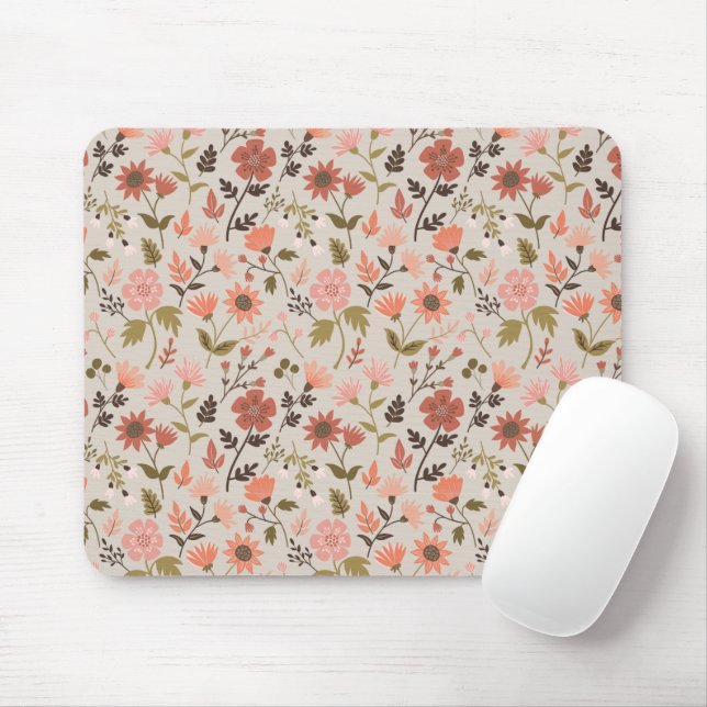 Mousepad Flores Modernas Deixam Floral Verde Rosa (Com mouse)