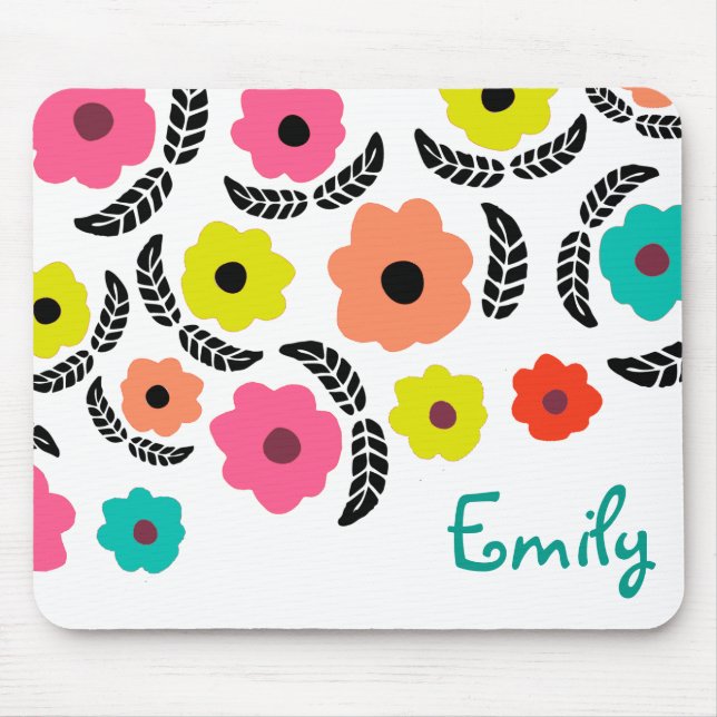 Mousepad Flores Modernas e Brilhantes e Folha Preta Persona (Frente)