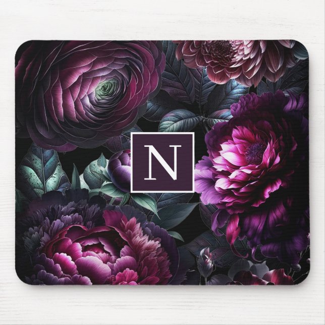 Mousepad Flores Moody Negros Jardim Floral Encantado Preto (Frente)