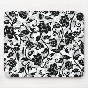 Mousepad Flores Negras e Cinzas