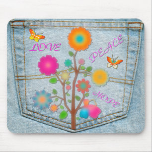 Mousepad Flores no Bolso Traseiro de Jeans Paz Amor Esperan