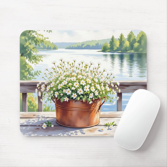 Mousepad Flores no pote de cobre no convés da periferia (Com mouse)