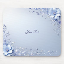 Mousepad Flores Ornamentais Azuis com Pérolas