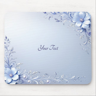 Mousepad Flores Ornamentais Azuis com Pérolas