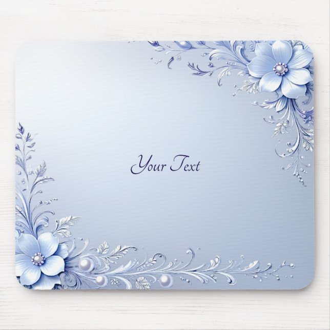 Mousepad Flores Ornamentais Azuis com Pérolas (Frente)