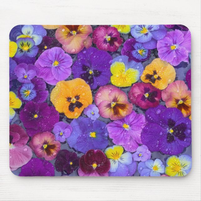 Mousepad Flores pansas flutuando em banho de pássaros com o (Frente)