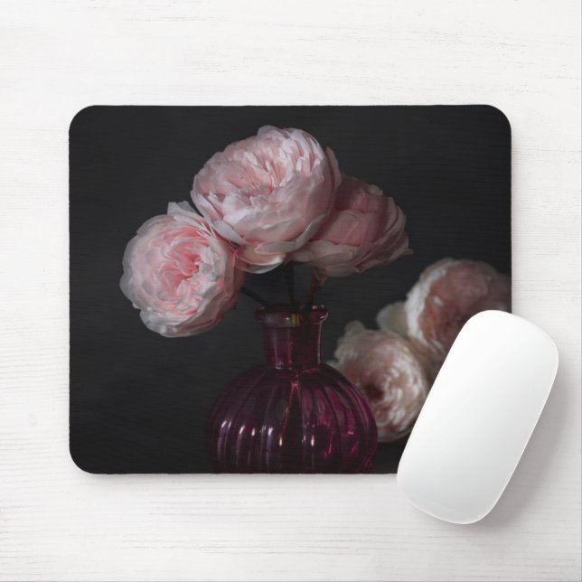 Mousepad Flores | Peões cor-de-rosa pálidos em Vase (Com mouse)