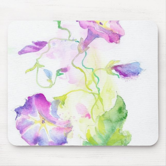 Mousepad Flores pintadas do convólvulo da aguarela (Frente)
