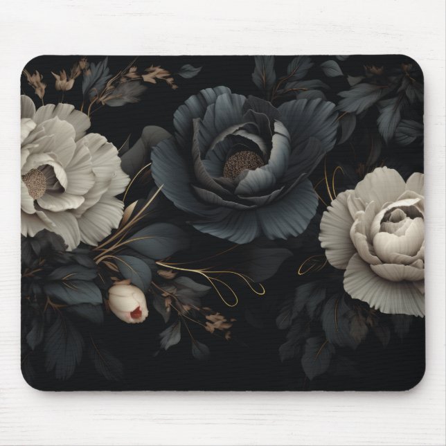 Mousepad Flores Pretas e Brancas (Frente)