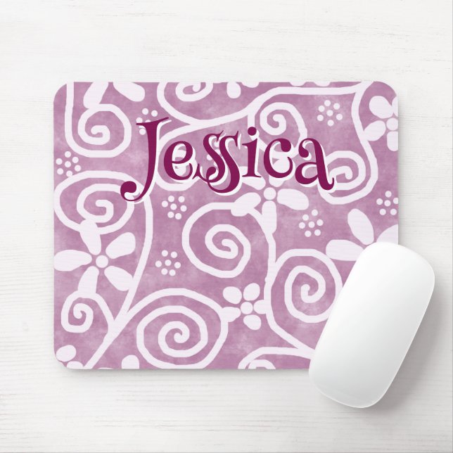 Mousepad Flores Redemoinhos Personalizado com padrão Rosa B (Com mouse)