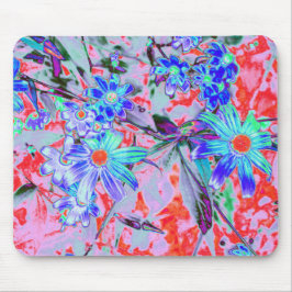 Mousepad Flores Retro Psicodélicas Aqua Verde e Laranja