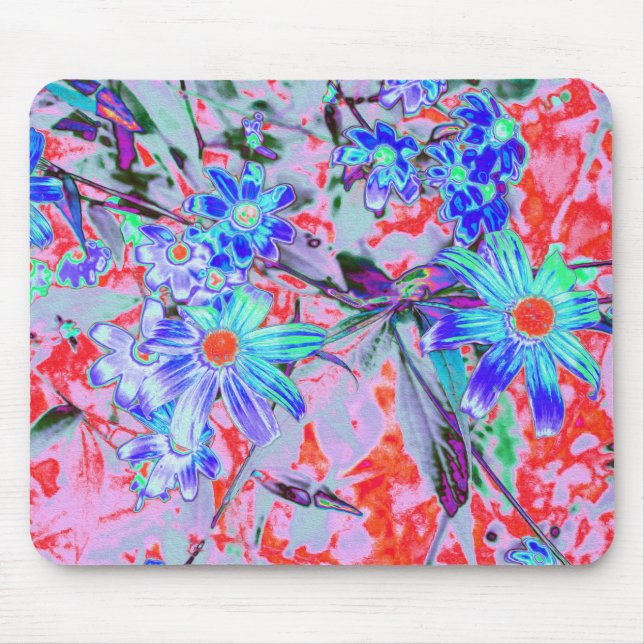 Mousepad Flores Retro Psicodélicas Aqua Verde e Laranja (Frente)