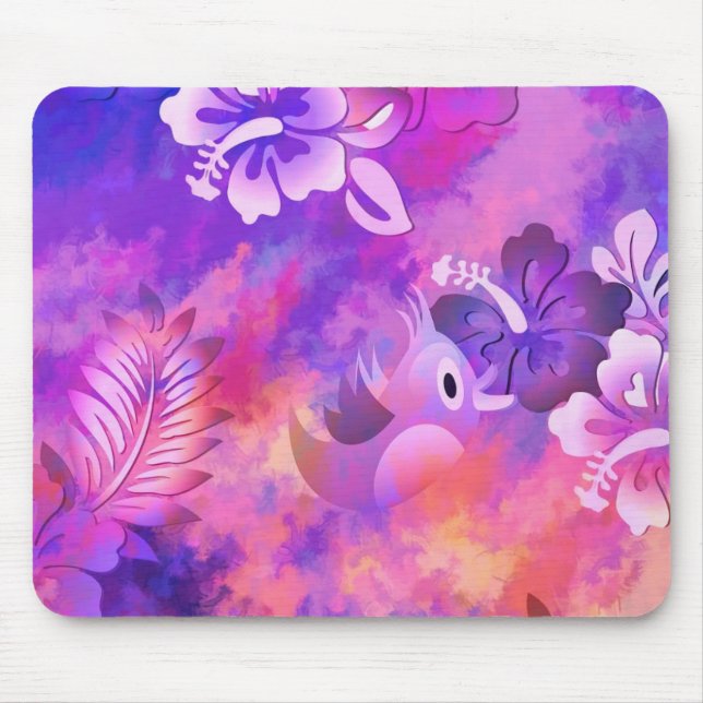 Mousepad Flores rosa abstrato e Arte de Aves (Frente)