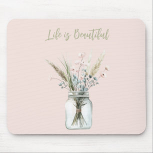 Mousepad Flores Rosa Bege Azul em Jar