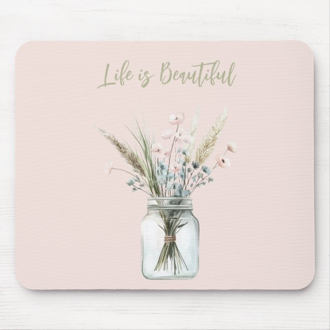 Mousepad Flores Rosa Bege Azul em Jar (Frente)