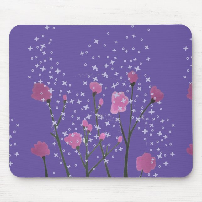 Mousepad Flores rosa com fundo roxo (Frente)