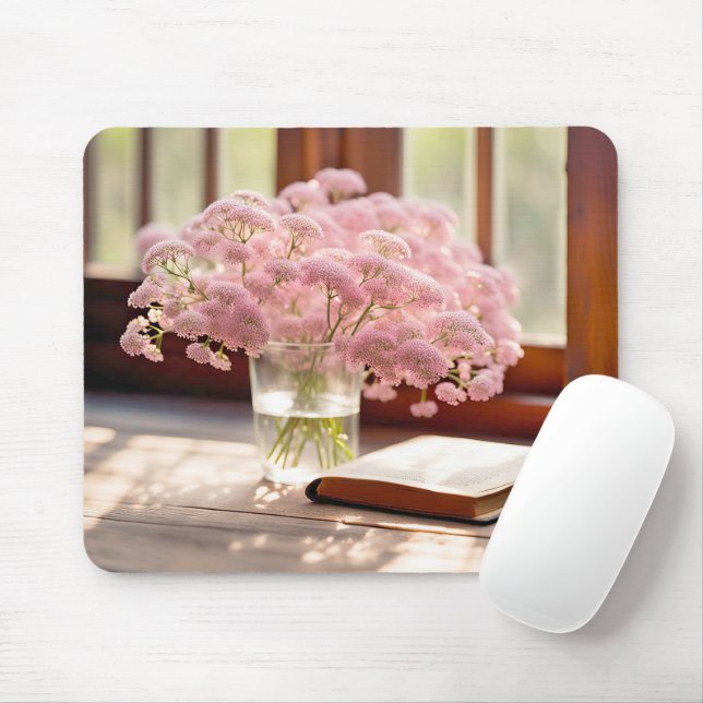 Mousepad Flores Rosa Com Livro Antigo (Com mouse)