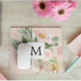 Mousepad Flores Rosa Cor-de-Água Moderna Monogramadas