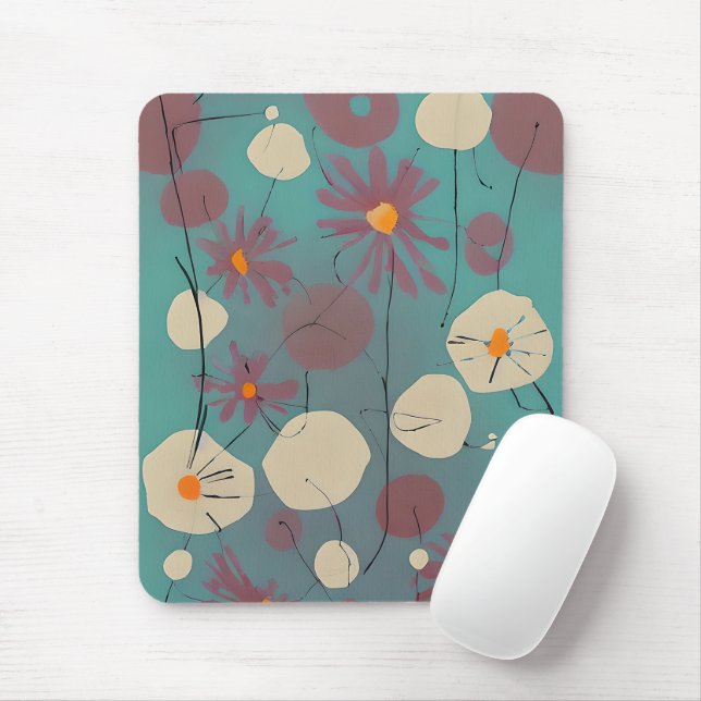 Mousepad Flores rosa e branco retrô (Com mouse)