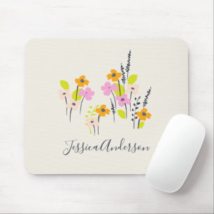 Mousepad Flores Rosa e Verde Nome Personalizado