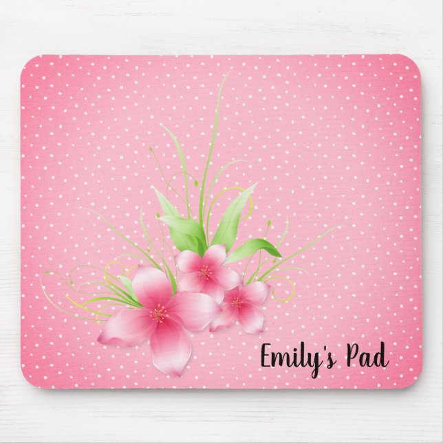 Mousepad Flores Rosa nas Bolinhas (Frente)