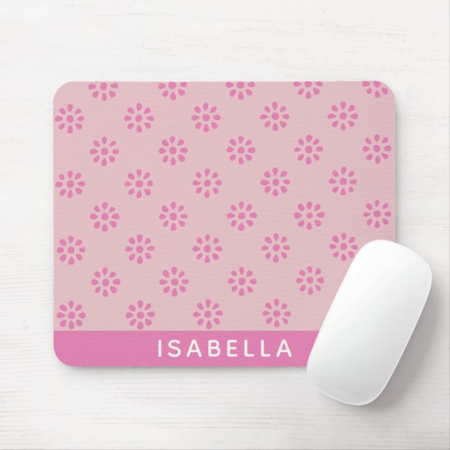 Mousepad Flores Rosa Padrão Estético Boho Personalizado (Com mouse)
