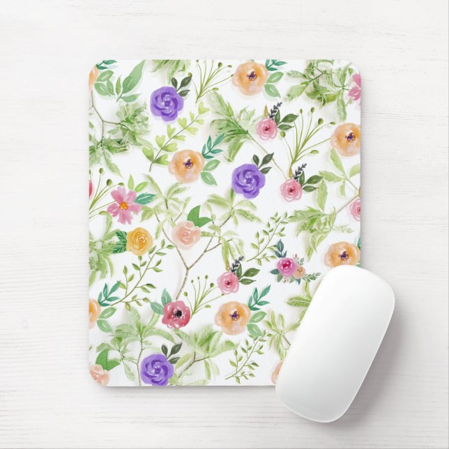 Mousepad Flores Rosa Pêssego Púrpura Verde (Com mouse)