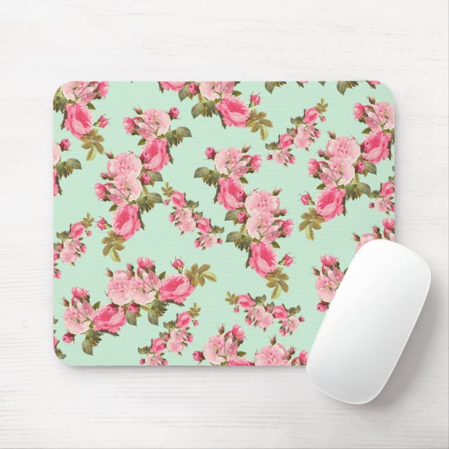 Mousepad Flores Rosa, Rosas Rosa, Flores De Aquarelas (Com mouse)