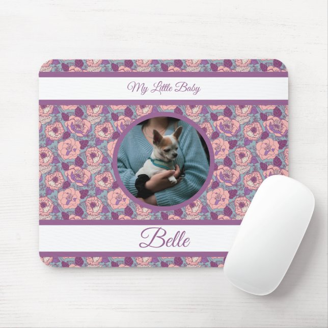 Mousepad Flores Rosa Roxo & faixas com nome/frase  (Com mouse)