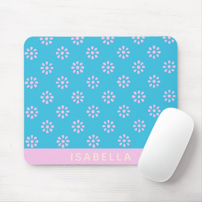 Mousepad Flores Rosa Turquesa Padrão Boho Personalizado (Com mouse)
