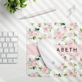 Mousepad Flores, Rosas, Flores De Aquarela, Seu Nome