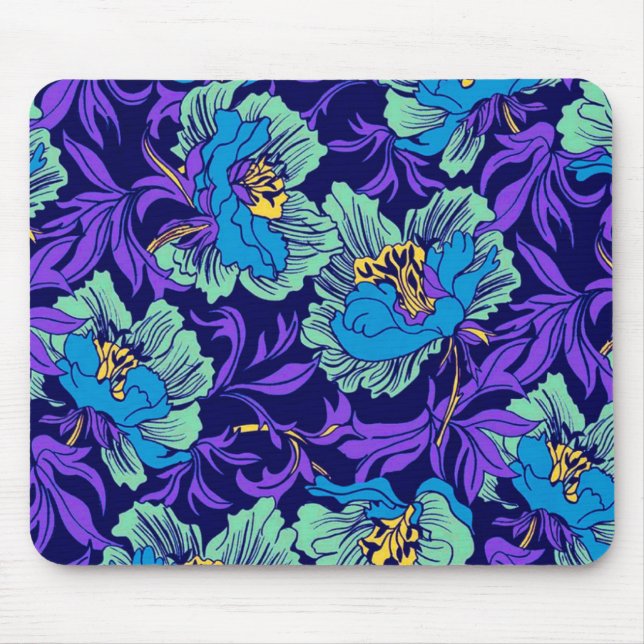 Mousepad Flores roxas e azuis William Morris (Frente)