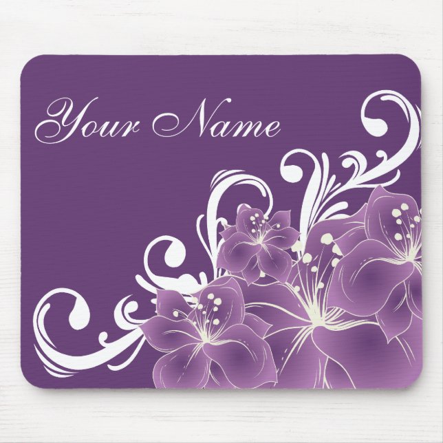 Mousepad Flores roxas e brancas delicadas (Frente)
