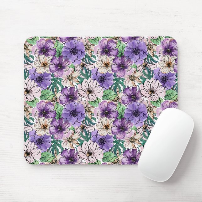 Mousepad Flores roxas e rosa (Com mouse)