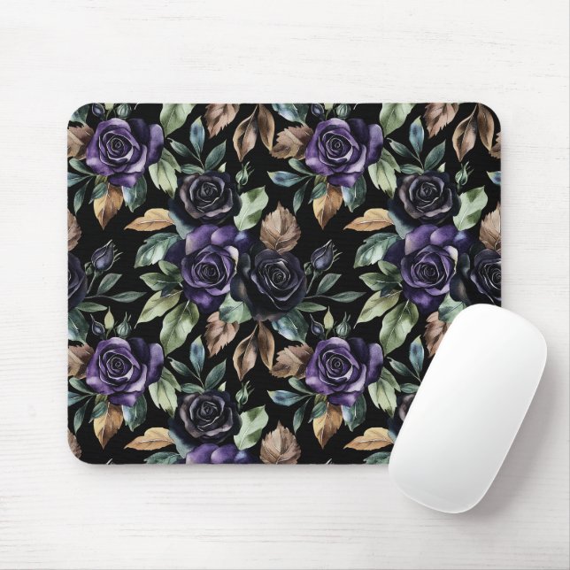 Mousepad Flores Roxas Folhas Bronzeadas (Com mouse)