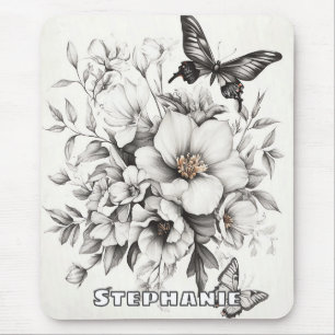 Mousepad Flores russas e borboletas - Papel envelhecido (2)
