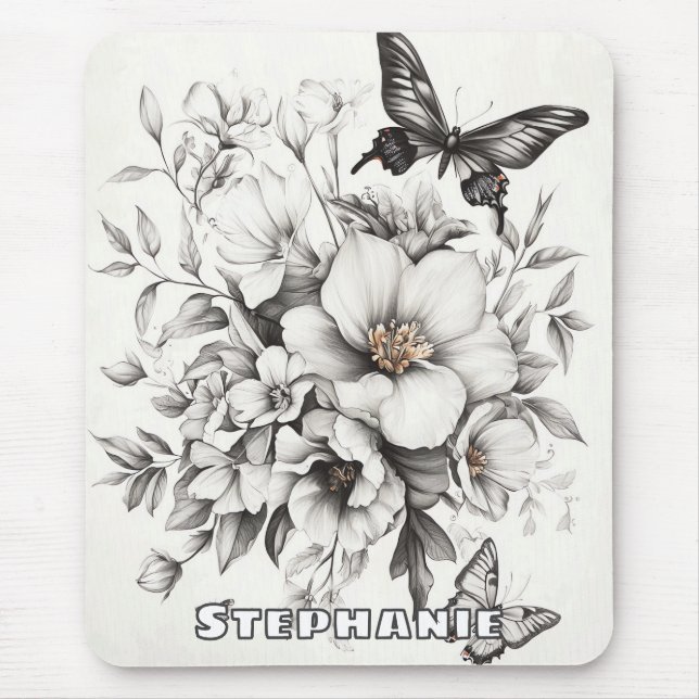 Mousepad Flores russas e borboletas - Papel envelhecido (2) (Frente)