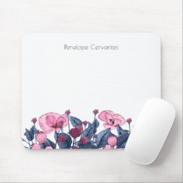 Mousepad Flores Selvagens Cor-de-Rosa Azul-Chic Dusty