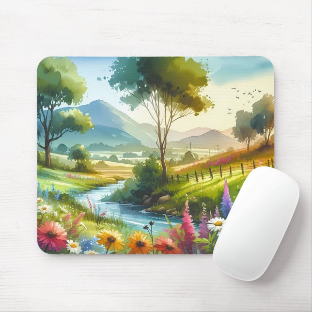 Mousepad Flores selvagens e riachos no Vale de Primavera (Com mouse)