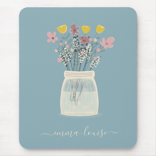 Mousepad Flores Selvagens Mason Jar - Mando - Monograma (Frente)