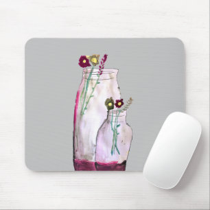 Mousepad Flores silvestres de aquarelas brancas em vaso