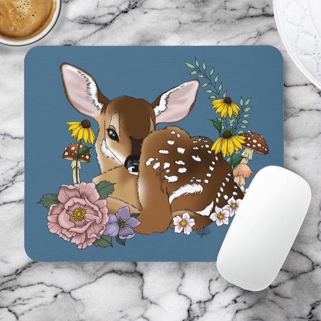 Mousepad Flores Silvestres Fofas Corça Azul Bebê Deer Bosqu (Criador carregado)